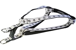 SASSY DOG WEAR Small Black/Wht. Puppy Paws Dog Harness: 5/8" Wide, Adjusts 15-21" - Made in USA.