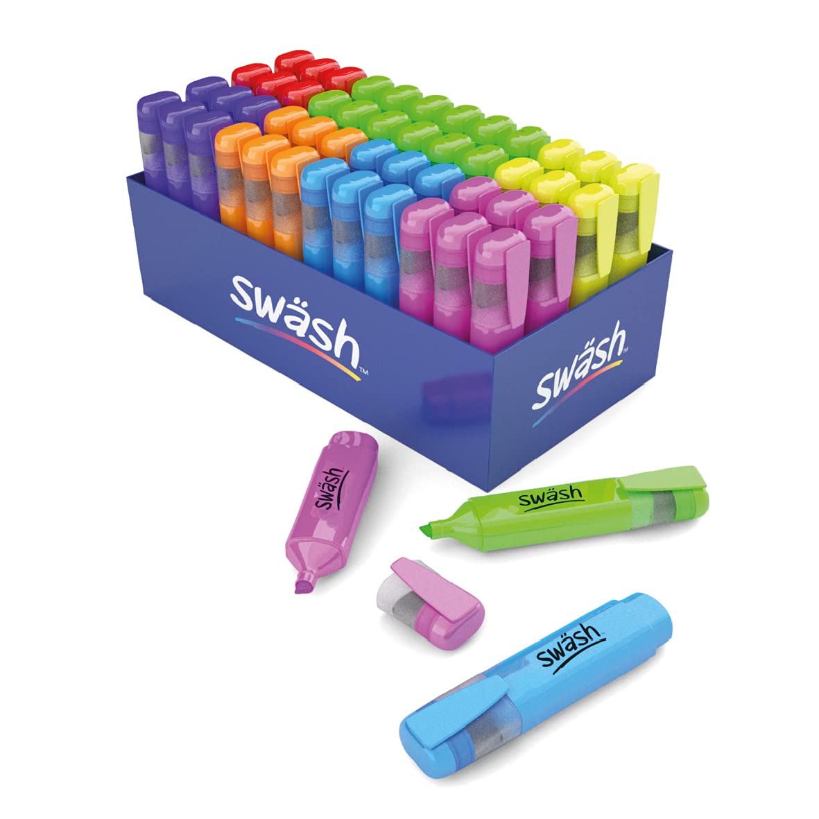 Swash Chisel Tip Coloured Highlighter Pens Multipack (Pack of 48) for Pencil Case and Stationary Supplies Essentials, HLP48A