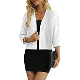 MLXSJ Women's 3/4 Sleeve Cropped Cardigan Lightweight Open Front Shrug Cardigans (White, M)