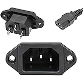 uxcell Panel Mount Plug Adapter AC 250V 10A C14 3 Pins IEC Inlet Module Plug Power Connector Socket Straight Pack of 4