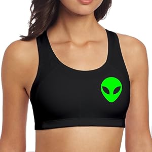 AOLM Women's Particular Green Alien Head UFO Cartoon ET Sports Bra