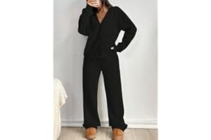 Lounge Sets for Women 2 Piece Outfits V Neck Button Sweatshirt Wide Leg Pants Matching Set Sweatsuits