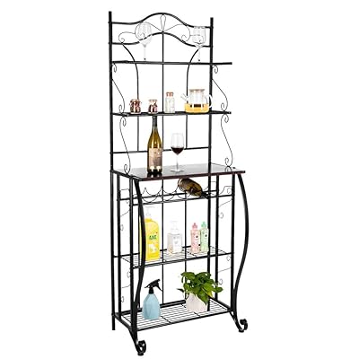 (US Stock) 5 Tier Black Metal Kitchen Bakers Rack, Storage Organizer