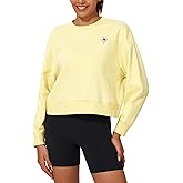 Stelle Cropped Sweatshirt for Women Crewneck Pullover Tops Oversized Long Sleeve Lightweight Casual Cotton Sweat Shirts