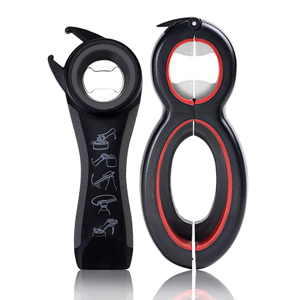 BrightBlue Multi Bottle Opener, Multi-Function Jar Grip Opener, 5-in-1 and 6-in-1, Twist Off Lid Kitchen Tool Suitable for Seniors or Arthritic Hands (2Pcs)