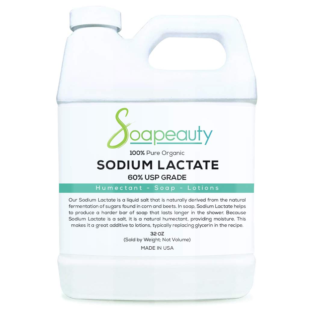 SODIUM LACTATE for Soap Making & Lotions | Organic 60% USP Pure Natural Preservative | Harder Bar of Soap, Bigger Yield, Faster Cure Time, Provides Moisture | Sizes 2 OZ to 1 GALLON | 32 OZ