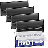 Set of 5 –Sturdy & Elegant Black Aluminum Wall Mount Name Plate Holder, Office Business Door Curved Sign Holder with Adhesive Tape, 8” X 4” - Plastic Film Included, Paper Inserts NOT Included