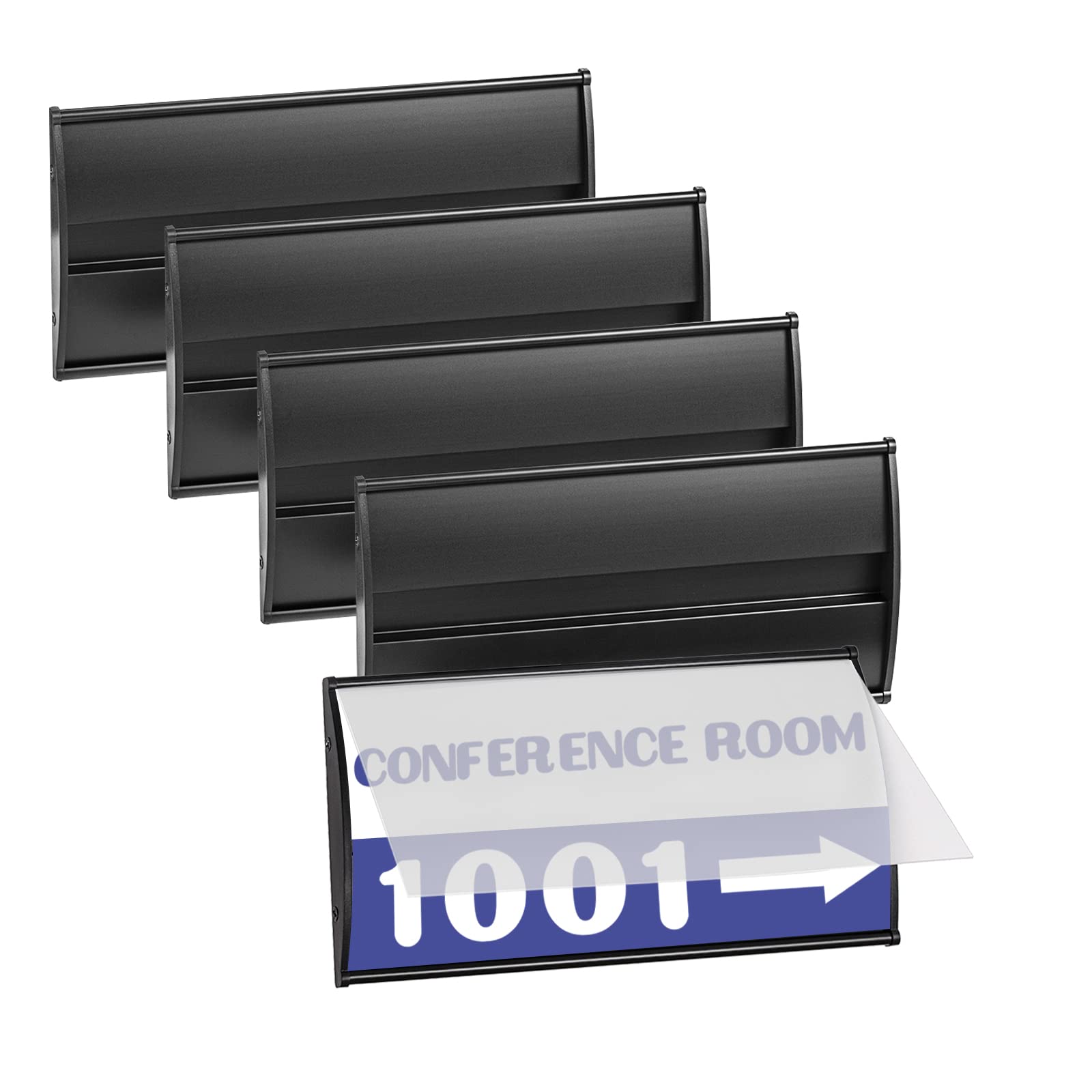 Photo 1 of Set of 5 –Sturdy & Elegant Black Aluminum Wall Mount Name Plate Holder, Office Business Door Curved Sign Holder with Adhesive Tape, 8” X 4” - Plastic Film Included, Paper Inserts NOT Included