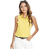 Riatobe Womens Sleeveless Button Down Shirt Blouse Office Work Casual Classic Collar Shirts