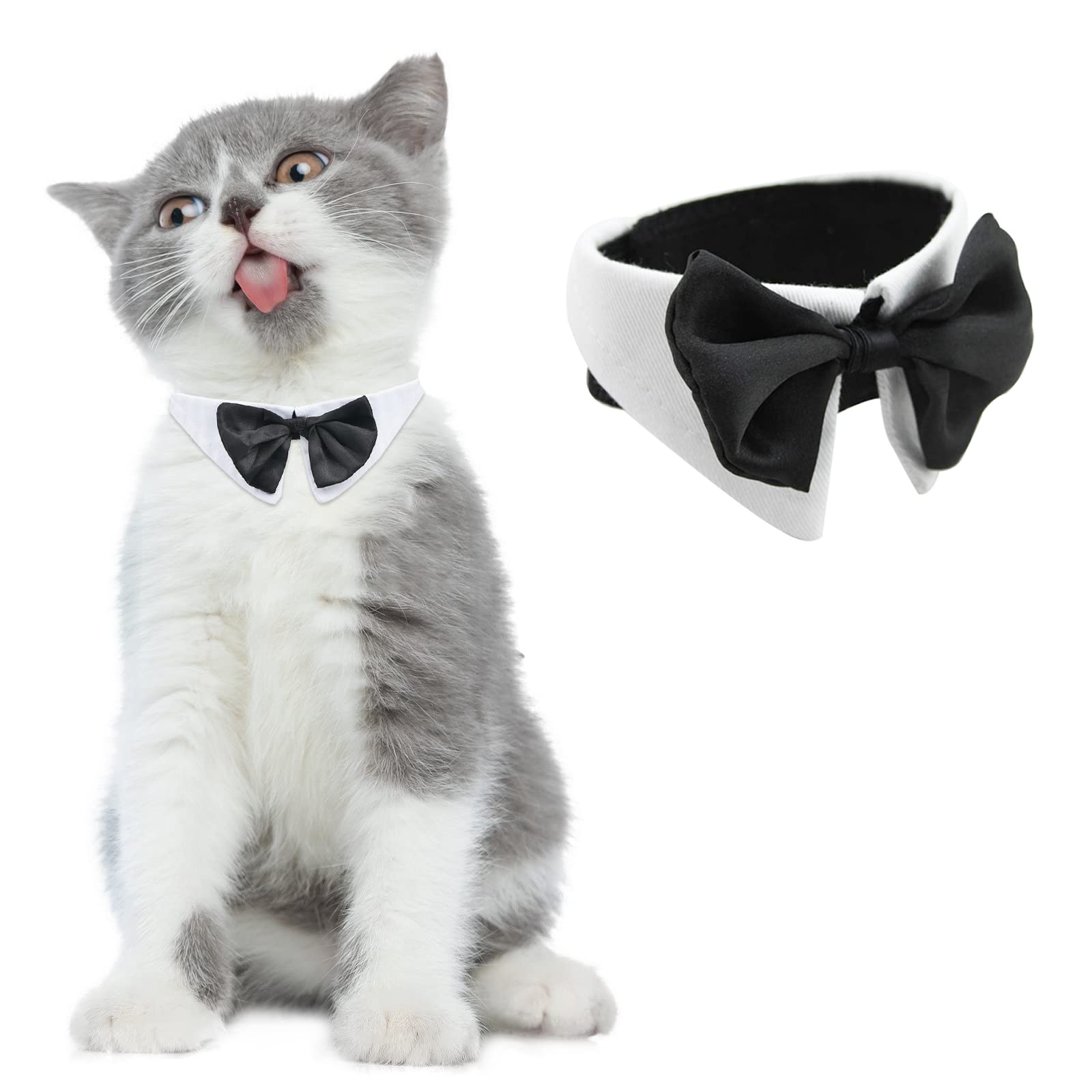 HACRAHO Formal Dog Bow Tie, 1 PCS White Adjustable Formal Pet Bow Tie Collar Pet Costume Collar with Bow Tie for Wedding Birthdays for Small Dogs and Cats, S