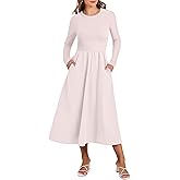 ANRABESS Long Sleeve Midi Dresses for Women 2025 Fall Fashion Casual Rib Knit Patchwork Tight Top Modest Flowy Dress Pocket