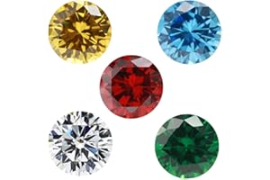 JINGANGZUO 500pcs 1.25mm Round Cubic Zirconia Stone White Seablue Green Garnet Color GoldenYellow Mix 5 Colors AAAAA Loose CZ Stones for Jewelry Making (100pcs Each Color)