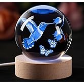 YouerCrystal 3D Hummingbird Crystal Ball Hummingbird Gifts Crystal Figurines Glass Animal Decor with LED Base, 2.36 Inch, Butterfly