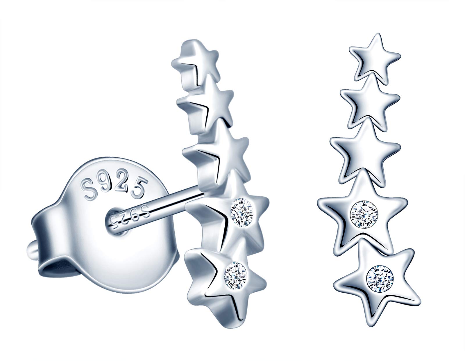 MicVivien Star Stud Climber Earrings for Womens 925 Sterling Silver Cubic Zirconia Earrings Hypoallergenic