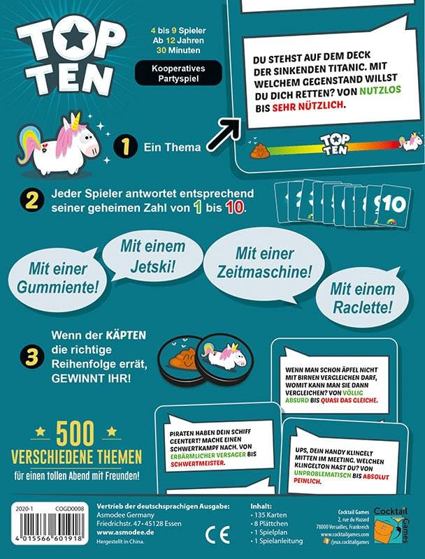 Asmodee | Top Ten | Partyspiel | Nominiert zum Spiel des Jahres 2022 | 4-9 Spieler | Ab 12+ Jahren | 30 Minuten | Deutsch 7