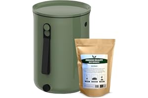 TeraGanix Bokashi Compost Bin + 1 Lb Bokashi Bran, Kitchen Countertop Composter, All Season Indoor Composting, Easily Drain Liquids, Odor Free, Airtight Lid, 2.5 Gallon, Olive