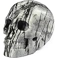 Skullis 2.0" Black Picasso Jasper Crystal Skull, Hand Carved Gemstone Fine Art Sculpture, Reiki Healing Stone Statue.