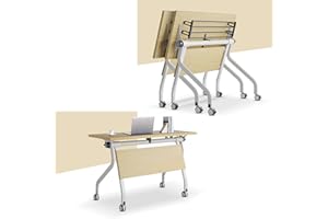 JNMDLAKO Folding Conference Table, Conference Room Tables on Wheels Foldable Large Rectangle Meeting Seminar Table for 6-12 Person, Long Business Tables Suitable for Offices (2, Wood, 55.1in)