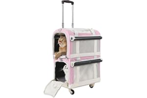 MORNYRAY Extra Large Double Pet Carrier with 2 Detachable Carrier Bags, Cat Carrier Soft with Wheels for 2 Extra Large Cats or Small Dogs, Portable Cat Rolling Carrier for Car Travel Bus Subway, Pink
