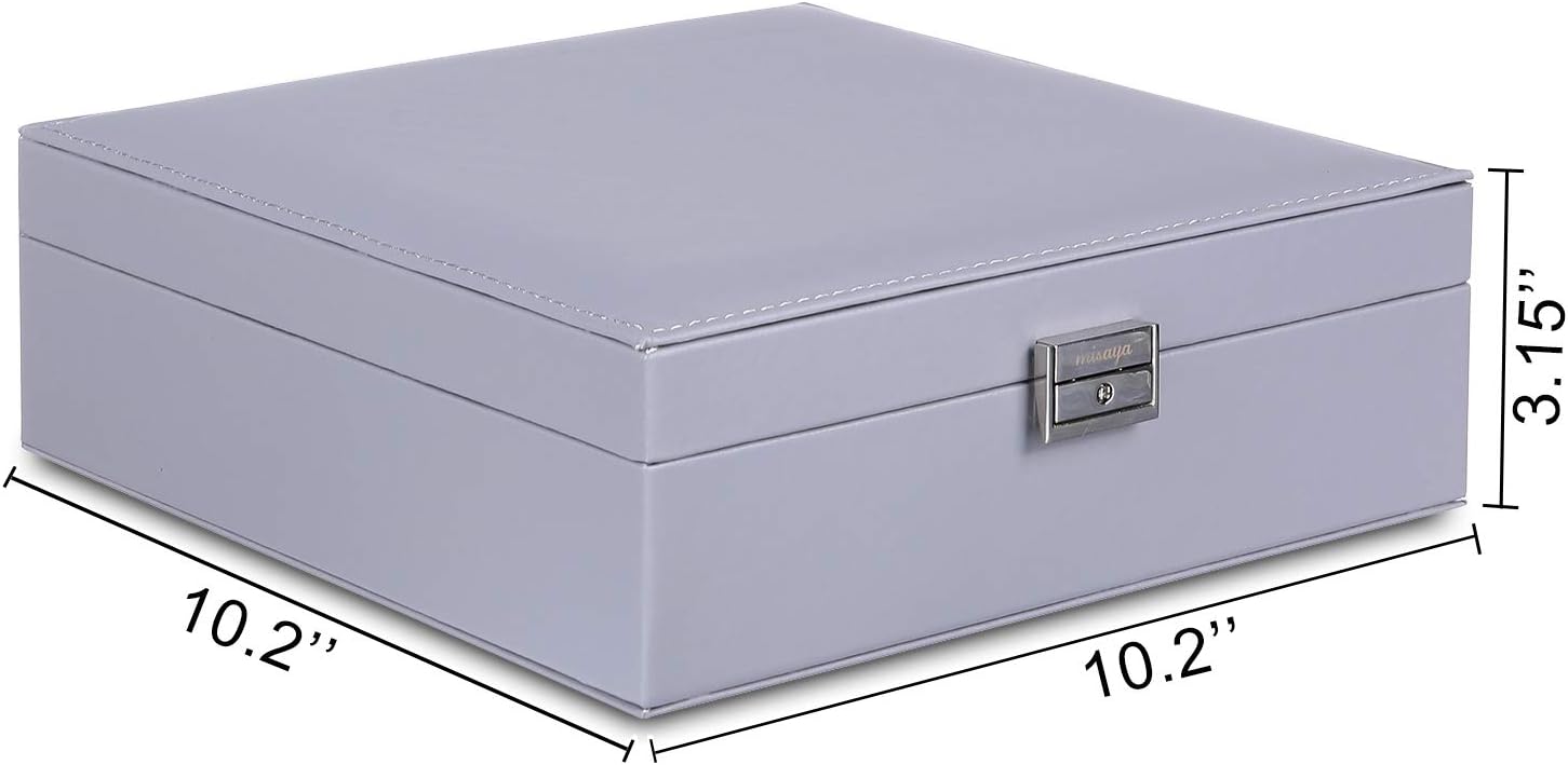 misaya Women Jewelry Box Organizer 2 Layer Large Lockable Display Jewelry Holder for Earring Ring Necklace, Gray: Home & Kitchen