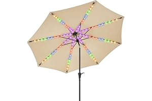 PEAKVONDER 10ft Patio Umbrella with 104 LED Solar Lights, Table Umbrella Outdoor Patio with 200+ Flashing Modes & TP-C Charging Port, Outdoor Umbrellas for Patio with APP Control, 8 Ribs, Tilt & Crank