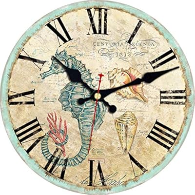 Shuaxin Wooden Antique Classic Retro 14 Inch Large Round Wall Clock,Living Room Decor Nautical Theme Sea Creatures… 61SW7n6DeqL