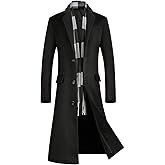 ebossy Men's Wool Blend Full Length Overcoat Single Breasted Long Coat with Flap Pocket