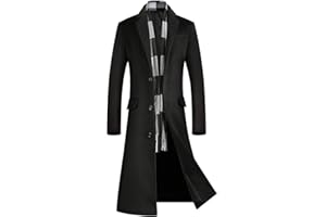 ebossy Men's Wool Blend Full Length Overcoat Single Breasted Long Coat with Flap Pocket