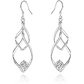 Double Twisted Linear Drop Statement Earrings Sterling Silver Dangle Earrings for Women Marquise Loops French Wire Drop Dangle Earrings for Women Anniversary Birthday Gifts