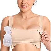 MOMANDA Hands Free Pumping Bra for Breastfeeding Wireless Sports Pumping and Nursing Bra in One with Wide Velcro Straps