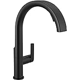 Delta Keele Matte Black Kitchen Faucet with Pull Down Sprayer, Modern Single Hole Kitchen Sink Faucet, Single Handle, Matte Black 19824LF-BL