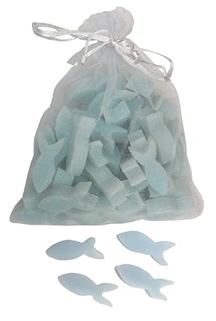 Florex Schafmilchseife mini mini Fische 50 Stück im Organzasäckchen Seife Gastgeschenk (Vergissmeinnicht)