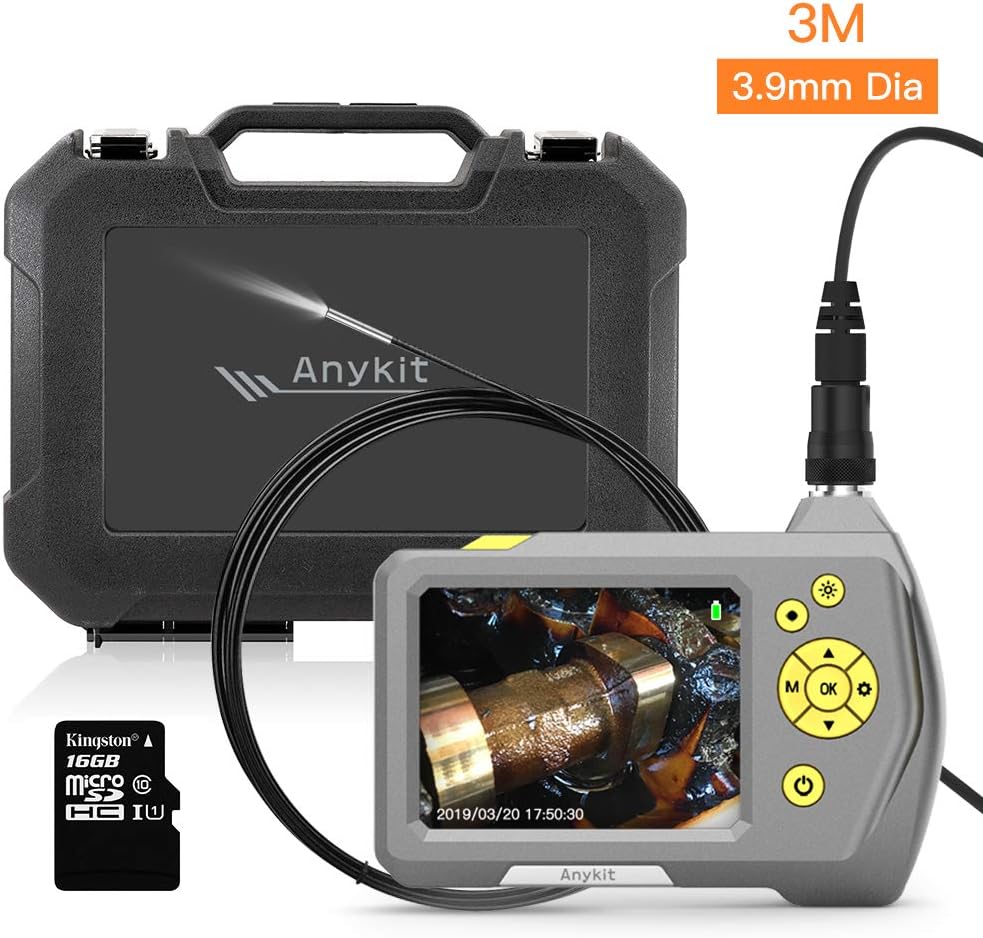 Anykit 3.9mm Dia. Micro Inspection Camera, Industrial Endoscope Borescope with 3.5" Color LCD Screen Waterproof Scope Camera with 6 Adjustable LED Lights, Tool Box (0.15 inch/9.8ft)
