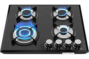 Gveyajo 24 Inch Gas Stove 4 Burner Gas Cooktop, Propane Natural Gas Convertible Gas Stove Top, Tempered Glass Built-in or Countertop Burner for Outdoor Indoor Cooking in Kitchen, RV, Camping
