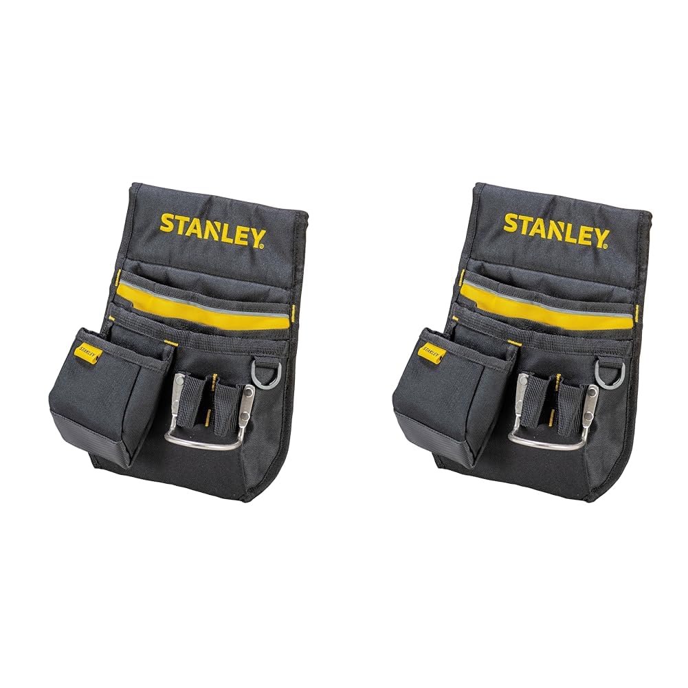 STANLEY Leather Tool Belt Pouch, Double Pocket Storage Organiser, Hammer Loop, 1-96-181 (Pack of 2)
