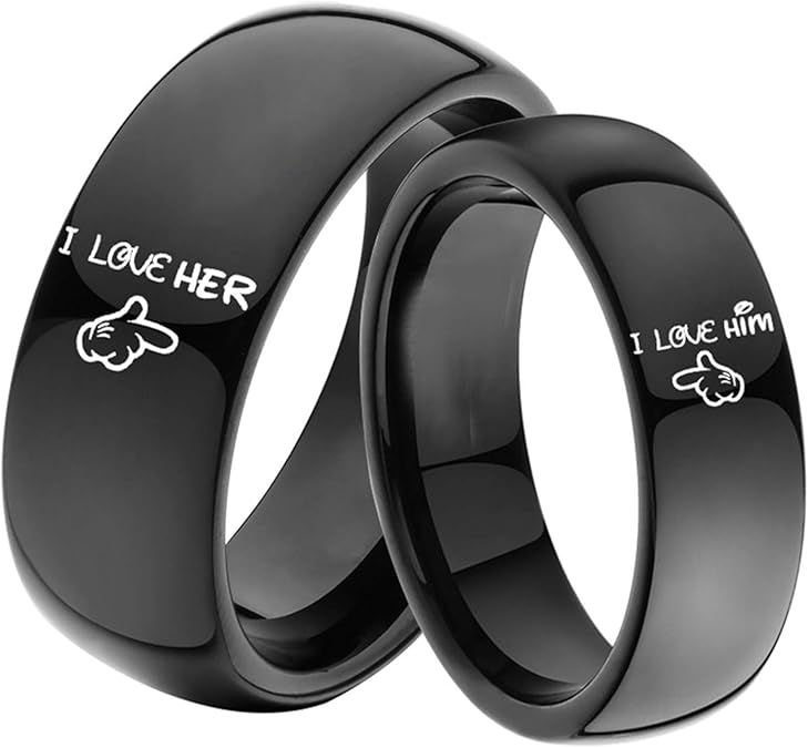 Ubestlove Wedding Rings His and Hers Engraved I Love HER/HIM Promise