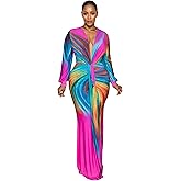 Kwunbwa Long Sleeve Dress for Women Sexy V Neck Ruched Elegant Tummy Control Cocktail Party Bodycon Maxi Long Dress