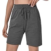 Auriviz Womens Sweat Shorts Loose Comfy Long Drawstring Lounge Bermuda Shorts with 3 Pockets