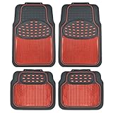 BDK Real Heavy Duty Metallic Rubber Mats for Car SUV and Truck (Red Black) - All Weather Protection, Trimmable