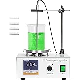VOEDOR 85-2 Digital Display Magnetic Stirrer with 4 Magnetic Stir Bars – Magnetic Stirrer Hot Plate, 0-2000 RPM Lab Stirring System with Temperature Probe, Stainless Steel Plate & Stand Support