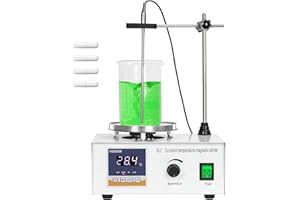 VOEDOR 85-2 Digital Display Magnetic Stirrer with 4 Magnetic Stir Bars – Magnetic Stirrer Hot Plate, 0-2000 RPM Lab Stirring System with Temperature Probe, Stainless Steel Plate & Stand Support