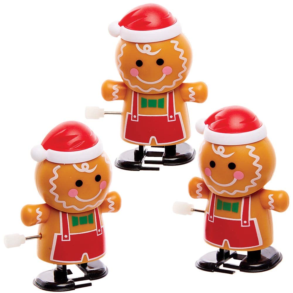 Baker Ross FX437 Gingerbread Man Wind-up Racers - Pack of 3, Xmas Racing Toys for Kids, Toys for Kids Party Bags and Christmas Stockings