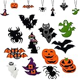 24 Pcs Halloween Felt Ornaments Spooky Jack-o'-Lantern Pumpkin Ghost Spider 3D Hanging Ornaments 4 Inch Black Cat Bat Tree Felt Decorations for Tree Halloween Party Decor(Black)