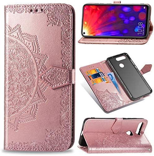 YYhin Cover For Huawei Honor View 20 / View20 Case,Embossed mandala Leather Case, Premium Wallet Cover, Stand Flip Case -SD/Rose gold
