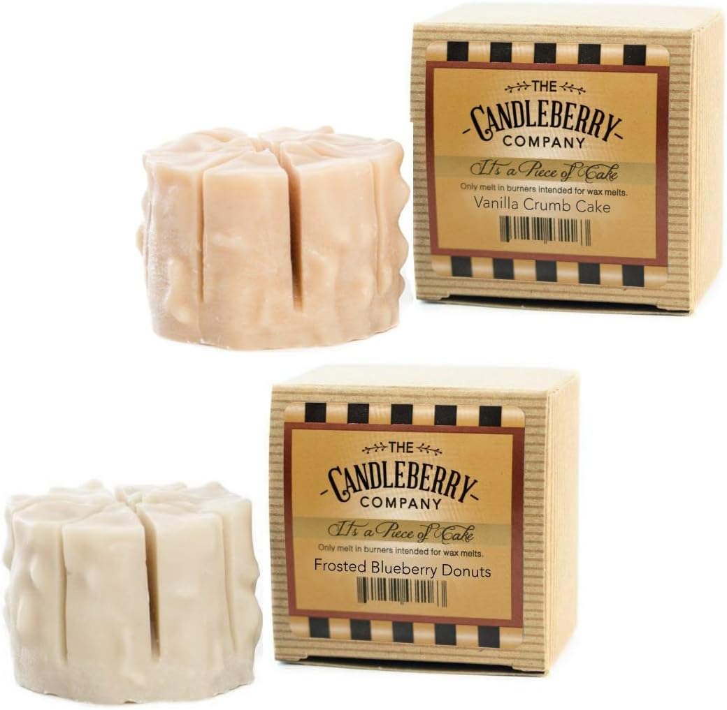 Candleberry Simmering Cake Tarts, Frosted Blueberry Donuts & Vanilla Crumb Cake, Highly Fragranced Wax Melts, 8 Piece Mini Cake, 4.5 oz, Set of 2