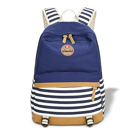 Bonmaro Stripes 25Litre Navy Blue Water Repellent Casual Canvas Backpack
