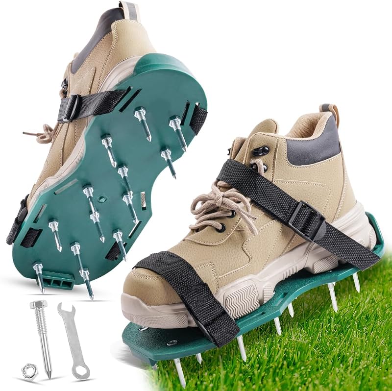 URAQT Lawn Aerator Shoes 26 Nail Spikes Adjustable Straps One Size Fits All
