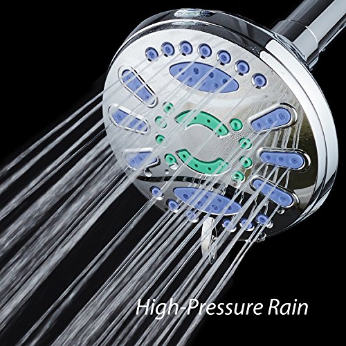 AquaStar Elite High-Pressure 6-setting Extra-Large Luxury Spa Shower Head with Antimicrobial Anti-Clog Jets. Inhibits Growth of Mold, Mildew & Bacteria! / Solid Brass Ball Join / All Chrome Finish - Thumbnail 7