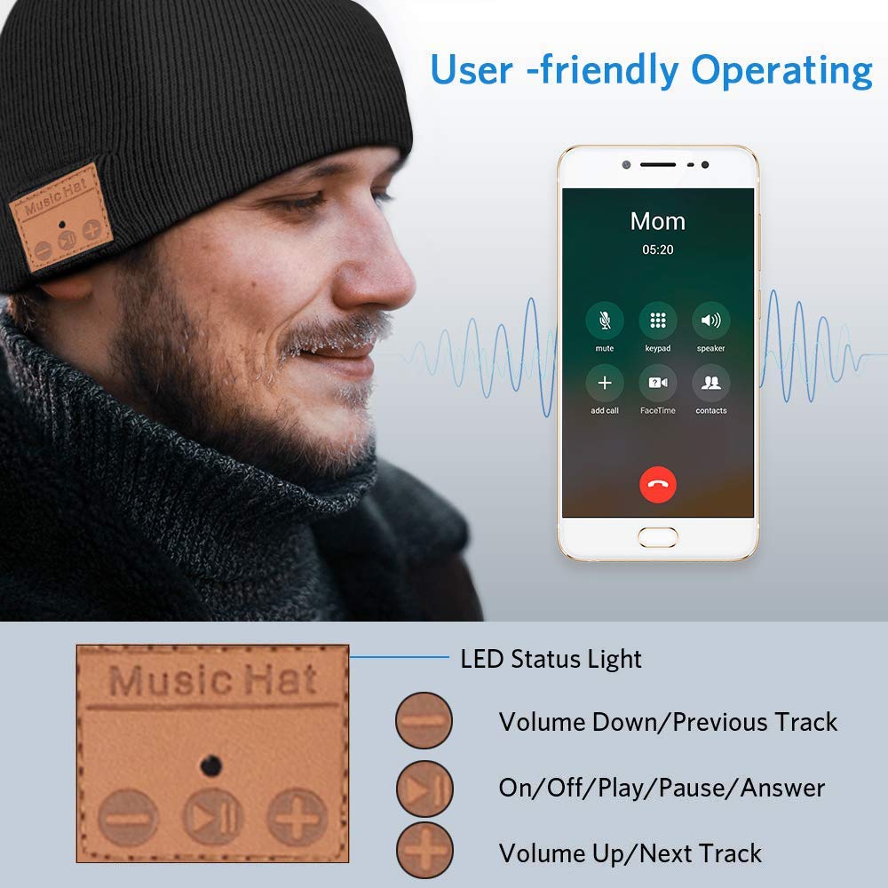 Bluetooth Beanie, Women Mens Gifts,Bluetooth Hat, Bluetooth Music Hat with Bluetooth 5.0, Built-in Mic, Fit for Outdoor Sports,Washable,Fashion Gifts for Men Women,Teenagers,Christmas Thanksgiving Day