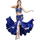 ELLYDOOR Belly Dance Costume Set for Women Belly Dance Crop Top Bra and Hip Scarf Slit Dance Skirt Halloween Outfit